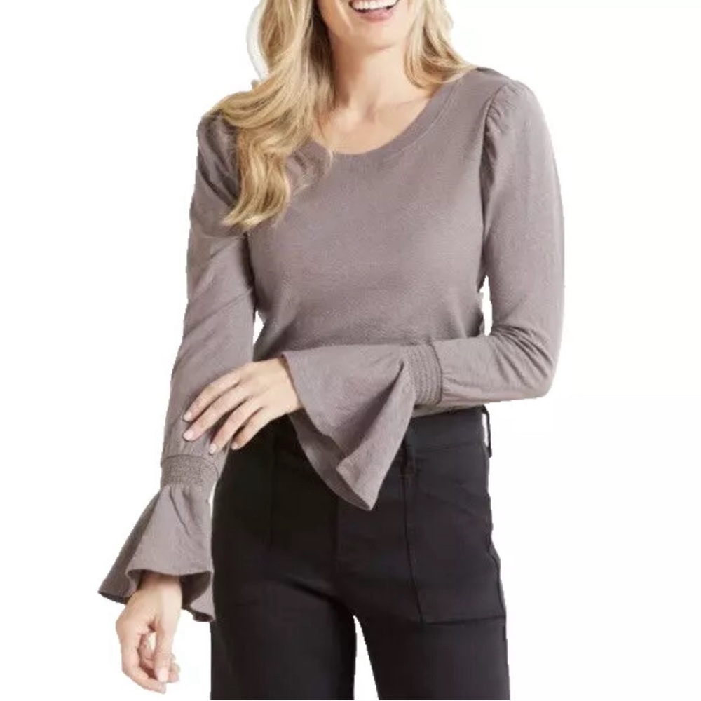 Nation Ltd Penny Flounce Cuff Tee Shirt Womens Pima Cotton Long Sleeve Top